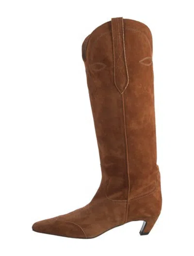 Pre-owned Khaite Suede Embroidered Accent Western Boots In Brown