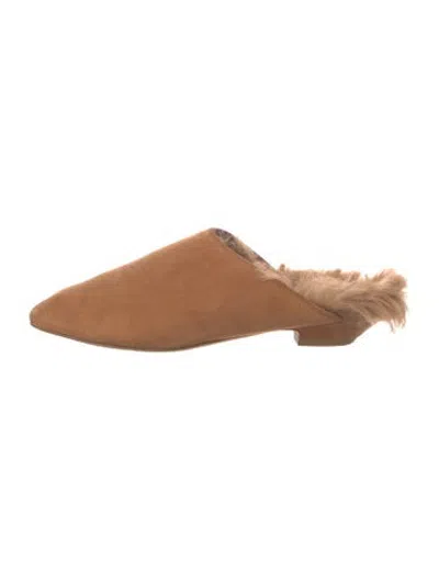 Pre-owned Khaite Suede Fur Trim Mules In Neutrals