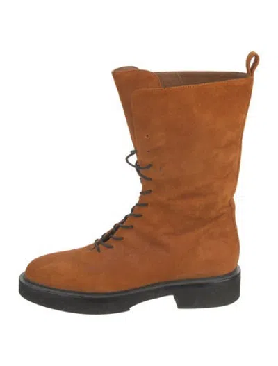 Pre-owned Khaite Suede Lace-up Boots In Orange