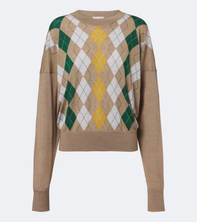 Khaite Tammy Wool And Silk Argyle Sweater In Brown