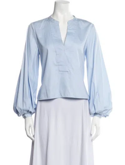 Pre-owned Khaite V-neck Long Sleeve Blouse In Blue