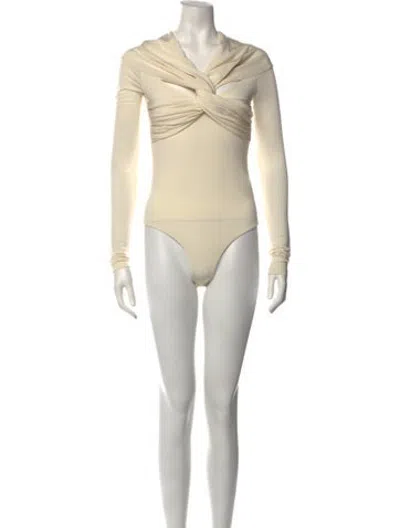 Pre-owned Khaite V-neck Long Sleeve Bodysuit In Neutrals