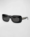 Khaite Beveled Acetate Rectangle Sunglasses In Black