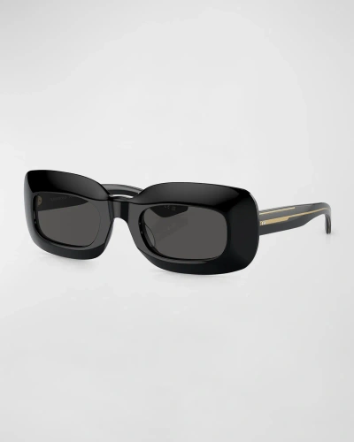 Khaite Beveled Acetate Rectangle Sunglasses In Black