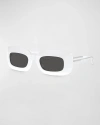 Khaite Beveled Acetate Rectangle Sunglasses In White Dark Grey