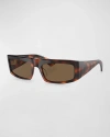 Khaite Bold Acetate Rectangle Sunglasses In Brown