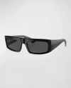 Khaite Bold Acetate Rectangle Sunglasses In Black Dark Grey