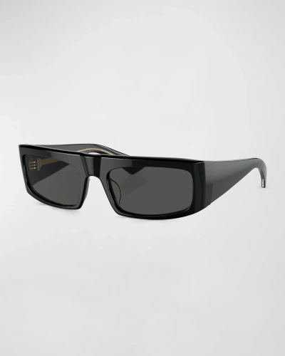 Khaite X Oliver Peoples Bold Acetate Rectangle Sunglasses In Black Dark Grey