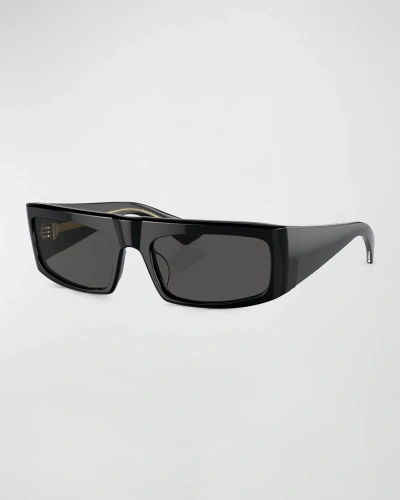 Khaite Bold Acetate Rectangle Sunglasses In Black Dark Grey