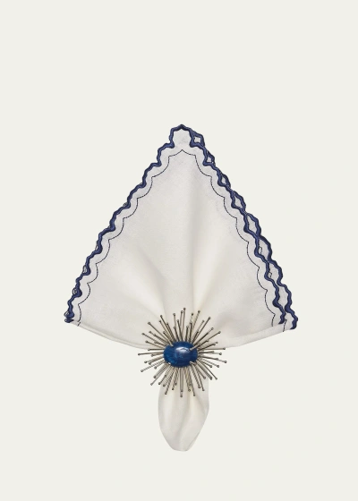 Kim Seybert Arches Embroidered Napkin In Whiteblue