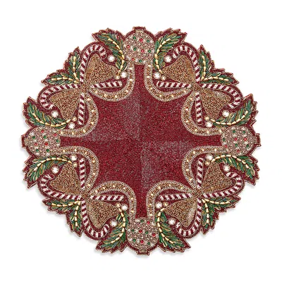 Kim Seybert Candy Cane Bow Beaded Placemat In Red