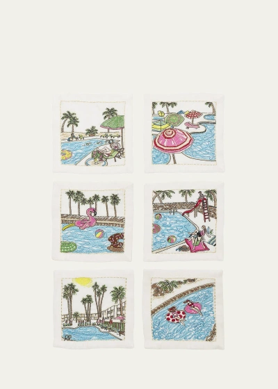 Kim Seybert Pool Day Embroidered Cocktail Napkins, Set Of 6 In Multi
