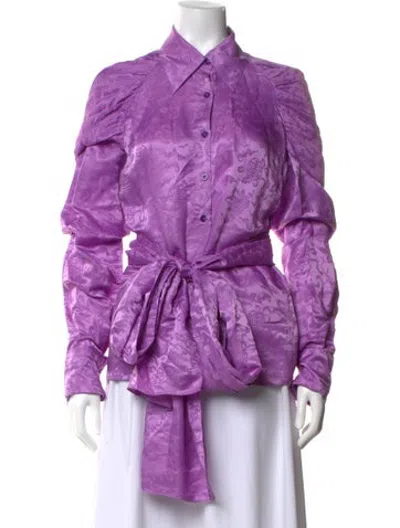 Pre-owned Kim Shui Patterned Long Sleeve Button-up Top In Purple