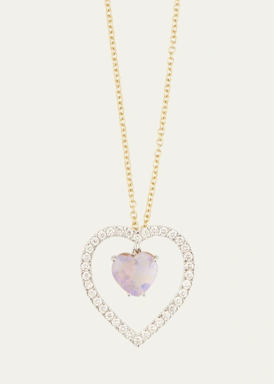 Kimberly Mcdonald 18k Yellow Gold Diamond And Opal Heart Pendant Necklace