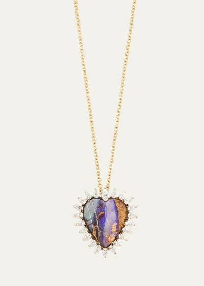 Kimberly Mcdonald 18k Yellow Gold Opal And Diamond Heart Pendant Necklace