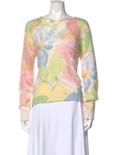 Pre-owned Kinross Cashmere Cashmere Floral Print Sweater In Multicolor
