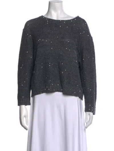 Pre-owned Kinross Cashmere Linen Patterned Sweater In Grey