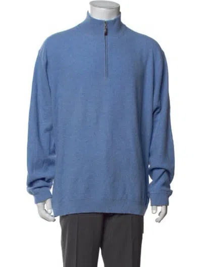 Pre-owned Kinross Cashmere Mock Neck Long Sleeve Pullover In Blue