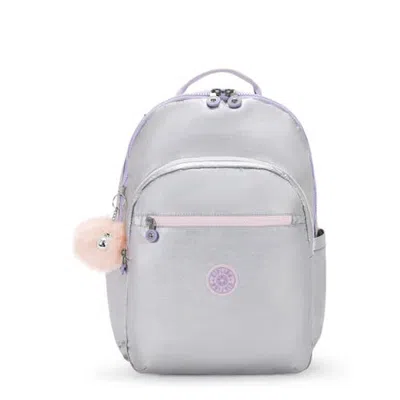 Kipling Seoul Extra Large Metallic 17" Laptop Backpack In Silver Glow Metallic