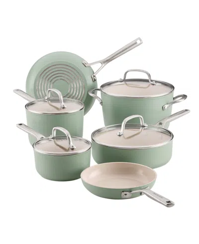 Kitchenaid 10- Pc. Hard-anodized Ceramic Induction Cookware Set In Cardamom