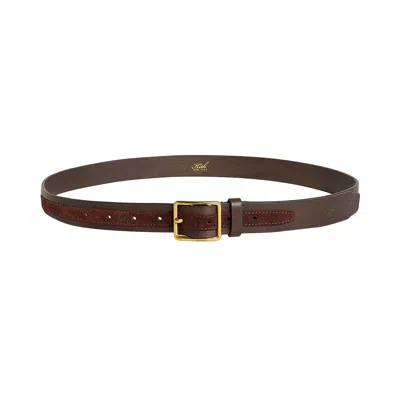 Pre-owned Kith Two-tone Smooth Leather & Suede Belt 'kindling' | Brown | Men's Size Xl