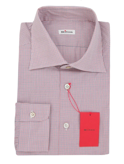 Pre-owned Kiton $600  Red Micro-check Cotton Shirt - Slim - (kt11302318)