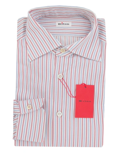 Pre-owned Kiton Red Striped Cotton Shirt - Slim - (kt11302322)
