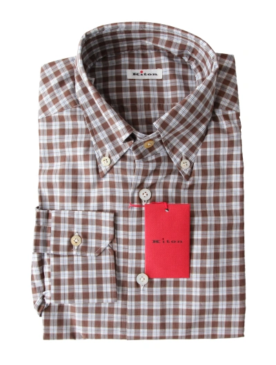 Pre-owned Kiton Brown Check Cotton Shirt - Slim - (kt4232210)