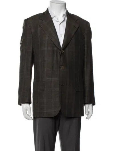 Pre-owned Kiton Cashmere Plaid Print Blazer In Green