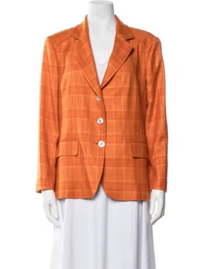 Pre-owned Kiton Cashmere Plaid Print Blazer In Orange