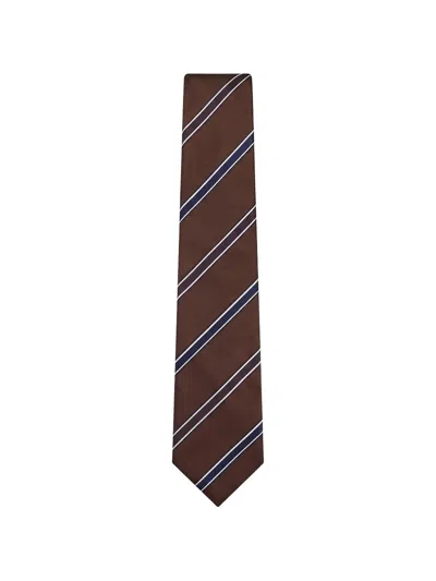 Kiton Diagonal-stripe Silk Tie In Brown