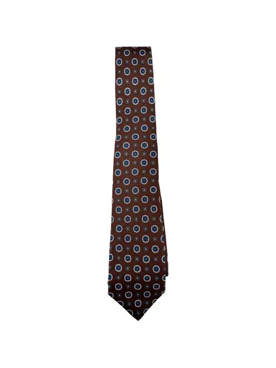 Kiton Floral-print Silk Tie In Brown