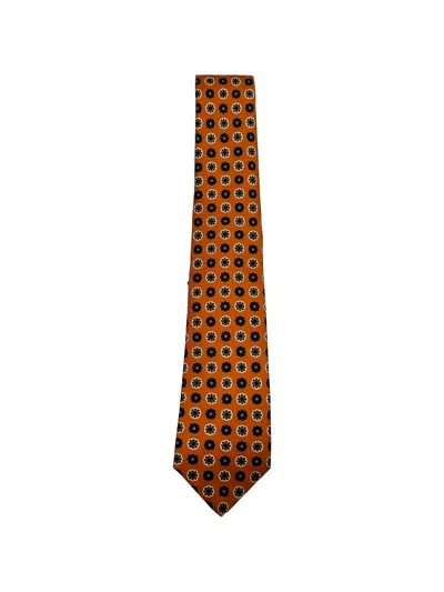 Kiton Floral-print Silk Tie In Orange