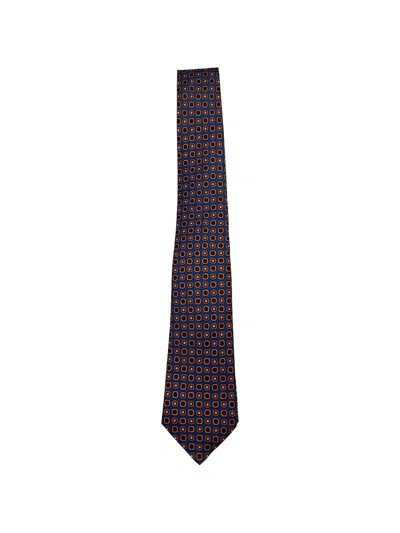 Kiton Geometric-print Silk Tie In Blue