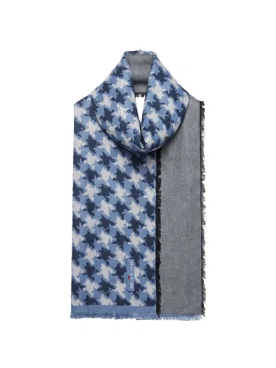 Kiton Houndstooth-pattern Frayed-edge Scarf In Blue