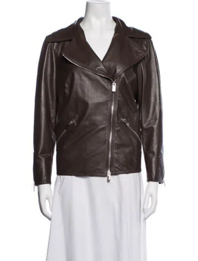 Pre-owned Kiton Lambskin Biker Jacket In Brown