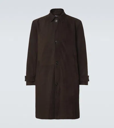 Kiton Leather Overcoat In Brown