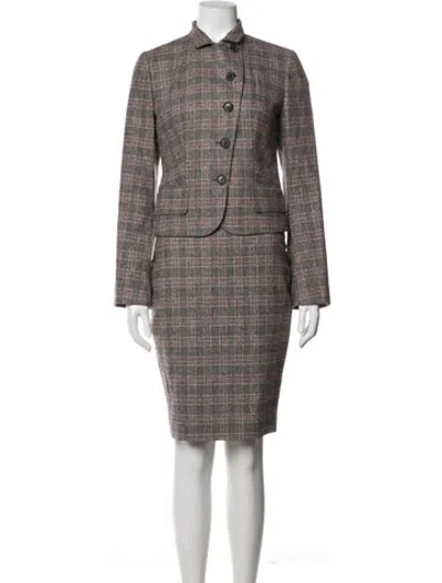 Pre-owned Kiton Linen Plaid Print Skirt Set In Grey