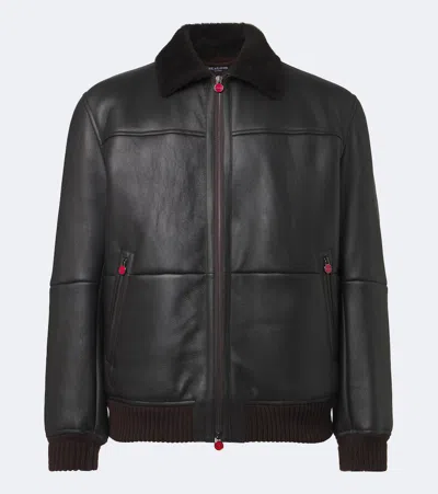 Kiton Shearling-trimmed Leather Bomber Jacket In Black