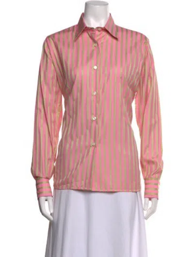 Pre-owned Kiton Striped Long Sleeve Button-up Top In Pink