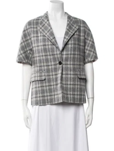 Pre-owned Kiton Tweed Plaid Print Blazer In Grey