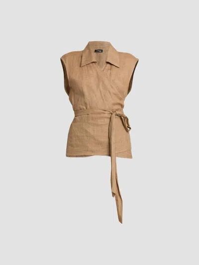 Kiton Women's Linen Belted Wrap Top In Sand
