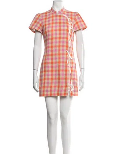 Pre-owned Kitri Plaid Print Mini Dress In Pink
