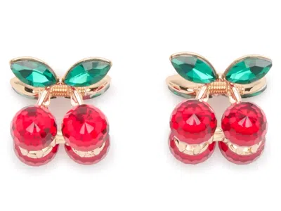Kitsch Cherry Rhinestone Mini Hair Clip Set 2 Pack In Multi
