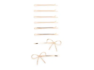 Kitsch Metal Enamel Puffy & Bow Hair Pin Set 8 Pack In Gold