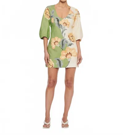 Kivari Lotte Mini Dress In Green And Cream Floral In Multi