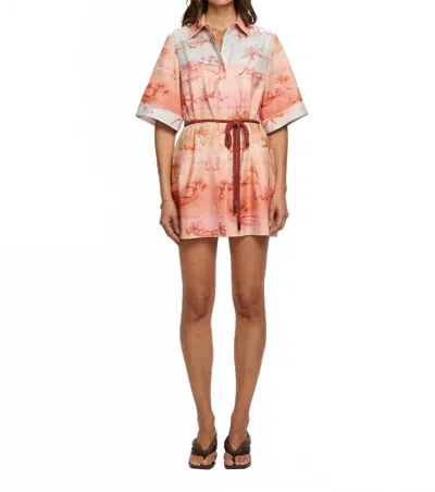 Kivari Sunset Shirt Mini Dress In Ombre In Pink