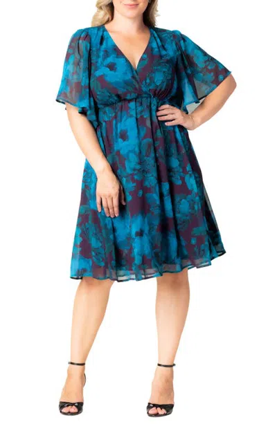 Kiyonna Florence Flutter Sleeve Dress In Blue