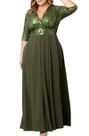 Kiyonna Paris Sequin Bodice Gown In Olive Green
