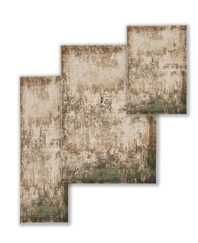 Km Home Axis Abstract 2'6" X 8', 3'3" X 4'10", 5'1" X7'5" Area Rug Set, 3 Piece In Tan,multi